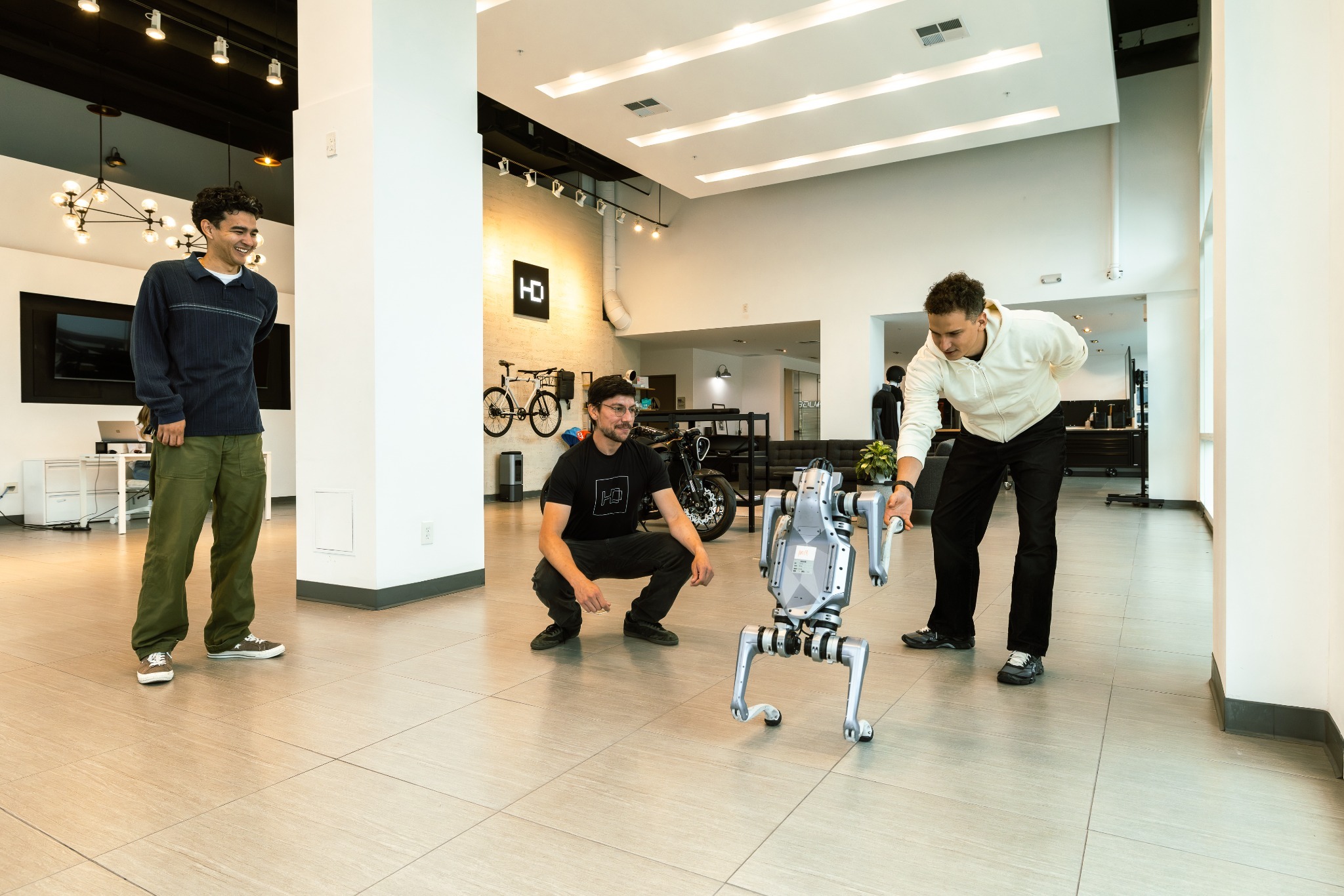 Huge Design team exploring a robot in the San Francisco studio