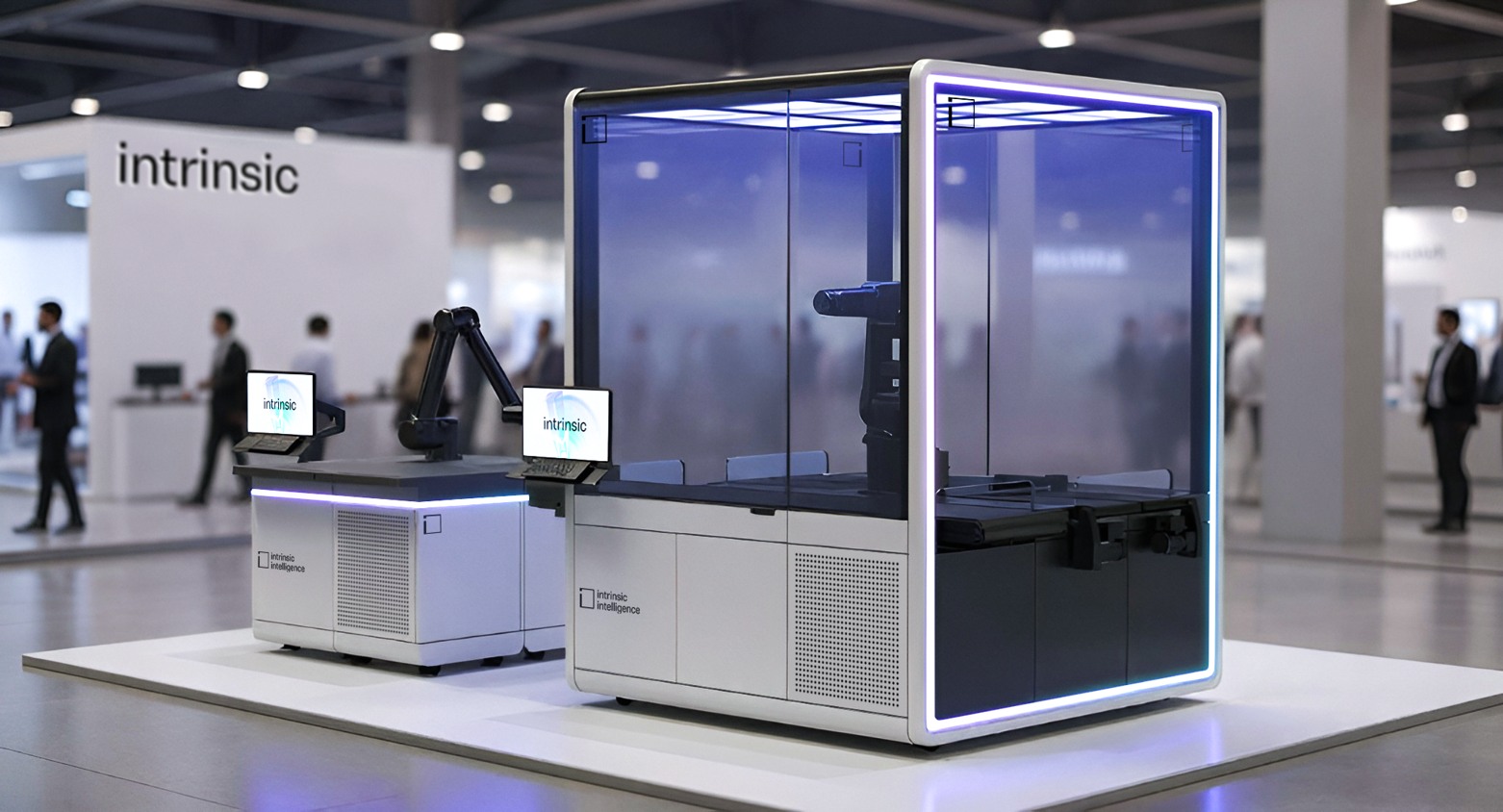 Intrinsic robotic workcell and mobile robot cart concept in an exhibition setting